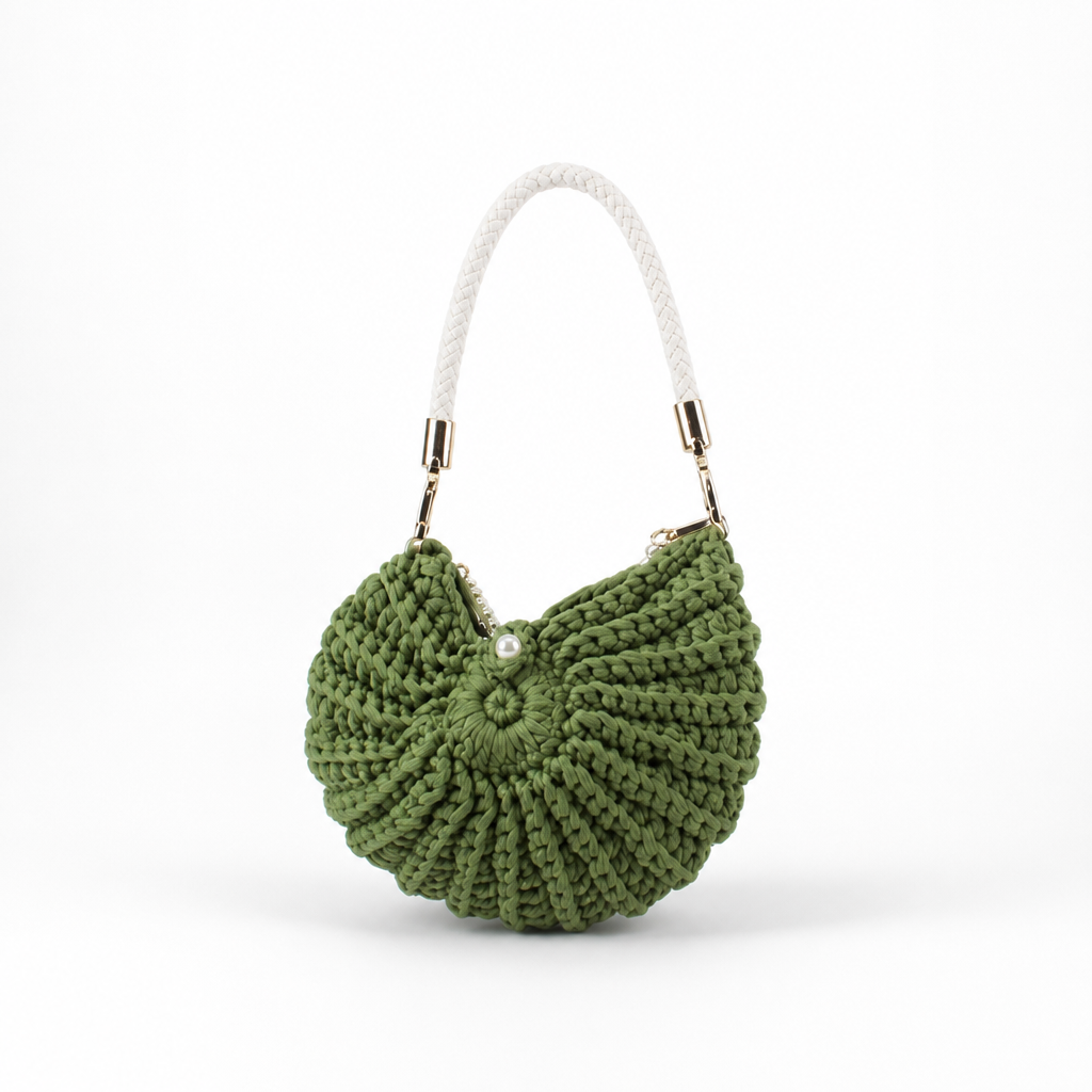 Handcrafted Macrame Crossbody Bag (Braided Handle & Pearl Accent)