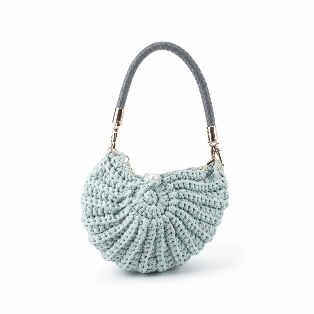 Handcrafted Macrame Crossbody Bag (Braided Handle & Pearl Accent)
