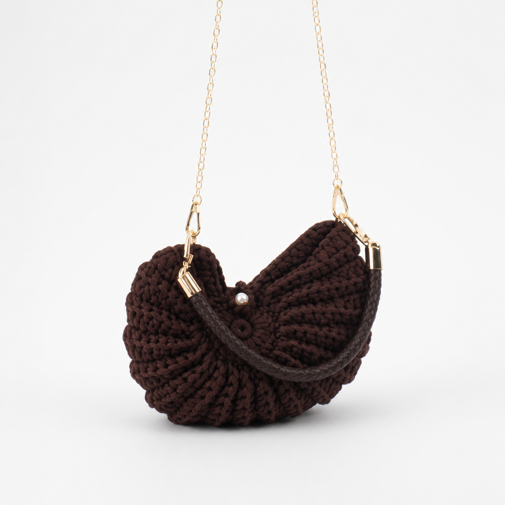 Handcrafted Macrame Crossbody Bag (Braided Handle & Pearl Accent)