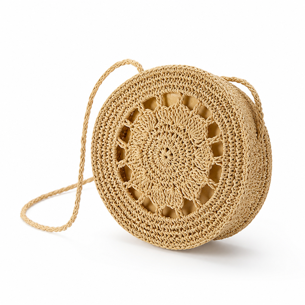 Handcrafted Macrame Round Crossbody Bag (Adjustable Strap)