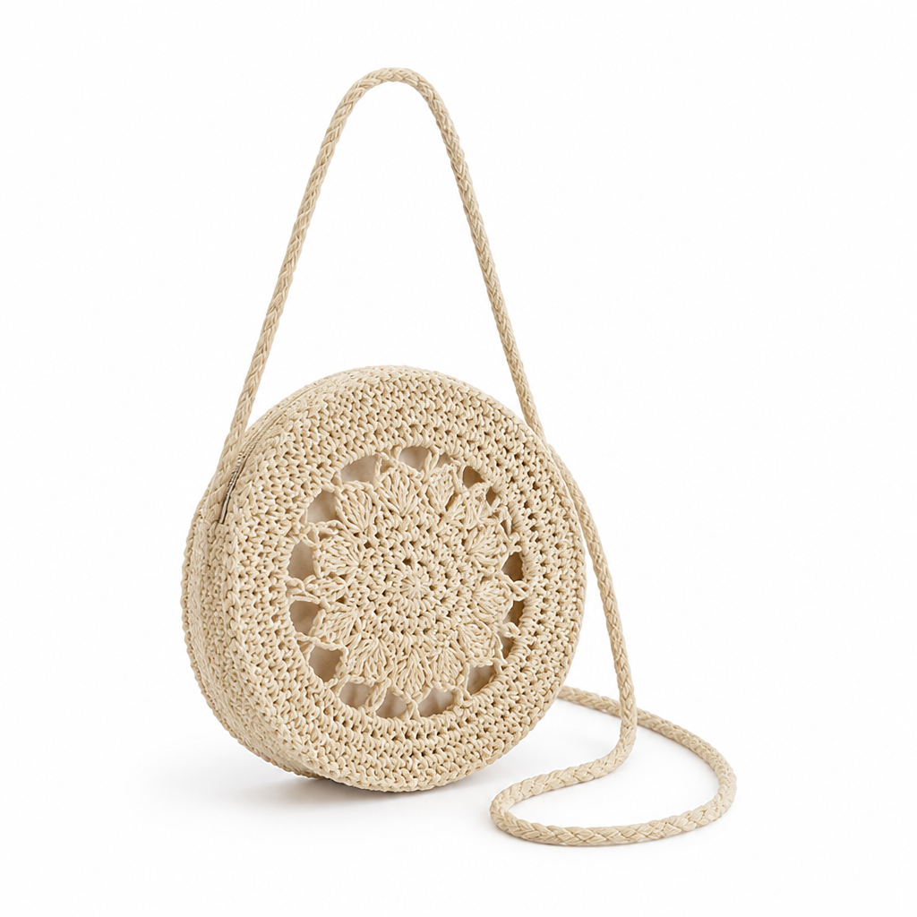 Handcrafted Macrame Round Crossbody Bag (Adjustable Strap)