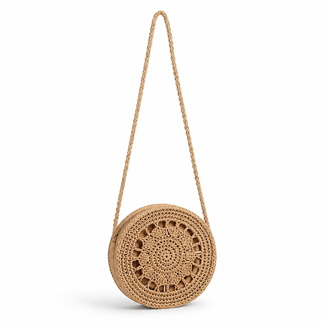 Handcrafted Macrame Round Crossbody Bag (Adjustable Strap)