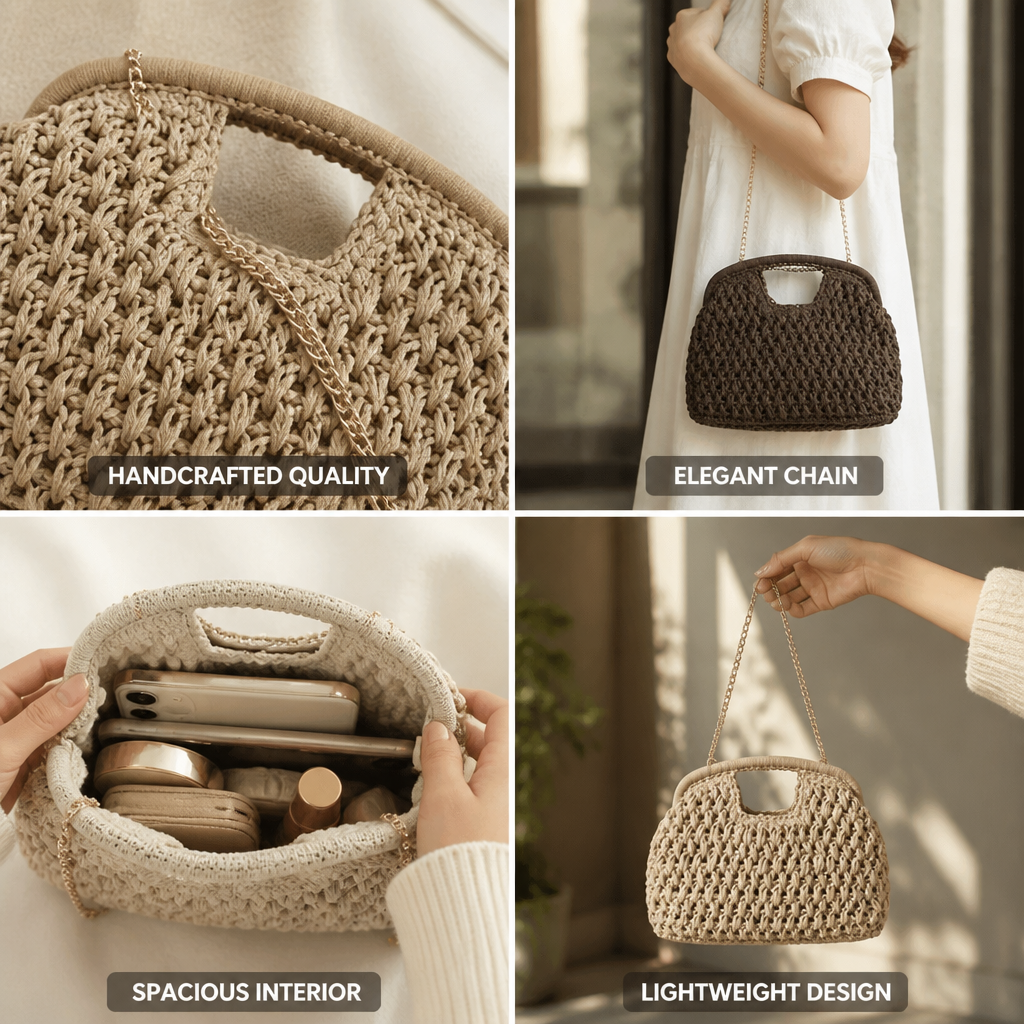 Handcrafted Metallic Chain Lightweight & Spacious Handbag