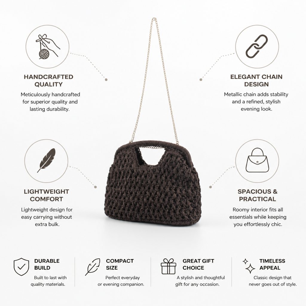 Handcrafted Metallic Chain Lightweight & Spacious Handbag