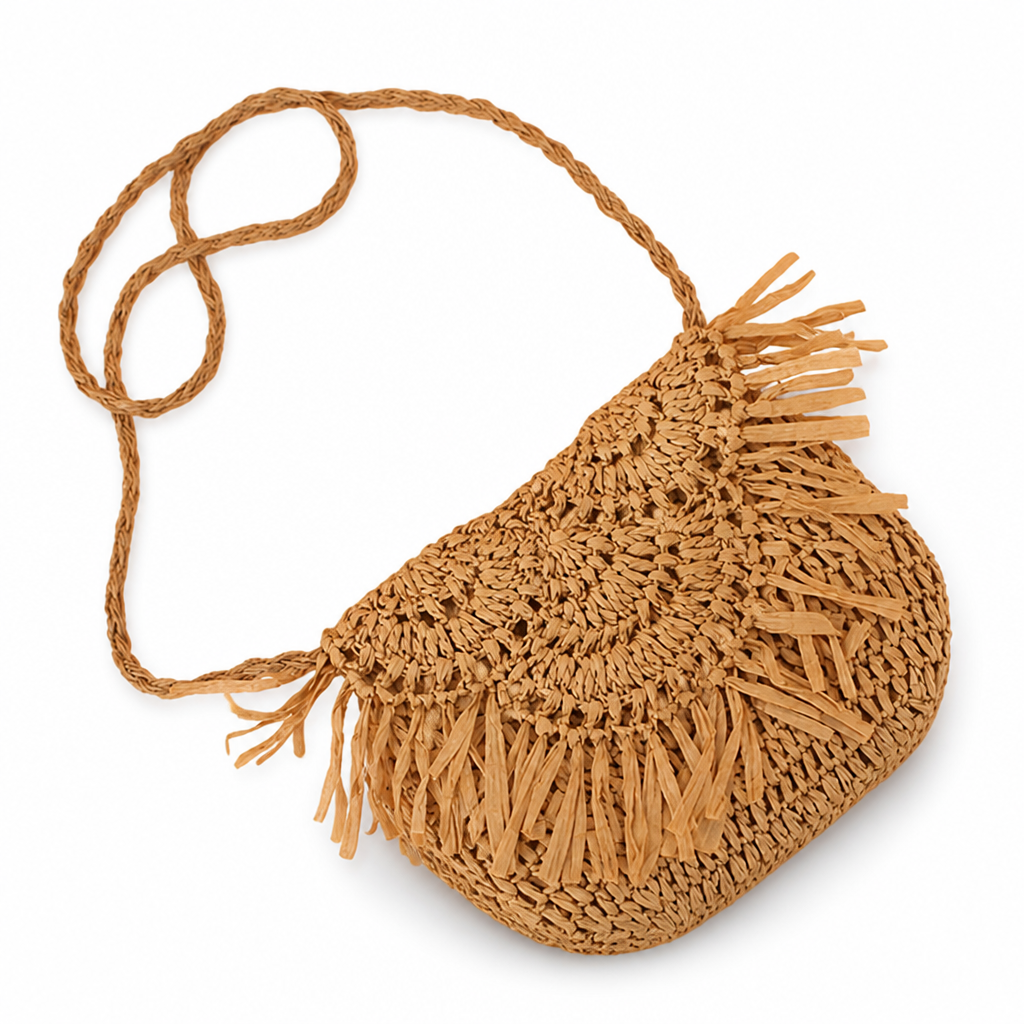 Handcrafted Natural Fiber Fringed Shoulder Bag