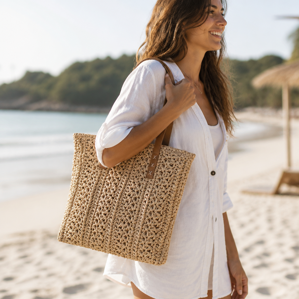 Handcrafted Natural-Fiber Macramé Beach Bag