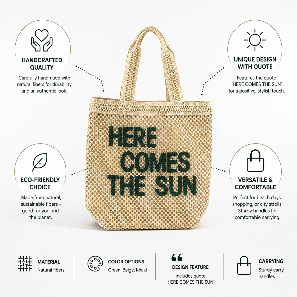 Handcrafted Natural-Fiber Macrame Tote (Quote Design)