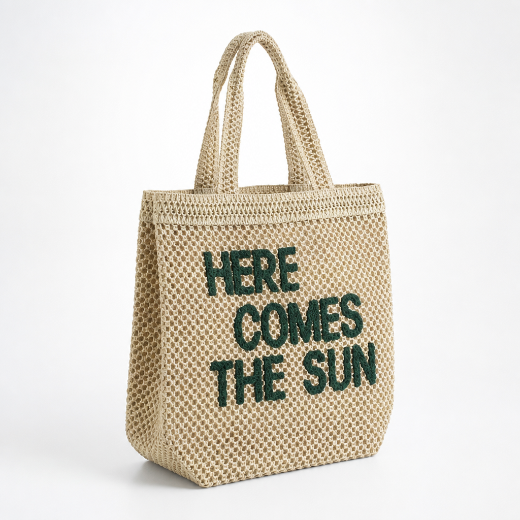 Handcrafted Natural-Fiber Macrame Tote (Quote Design)