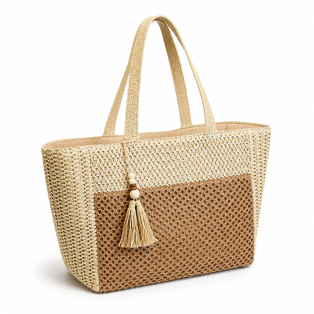 Handcrafted Natural Straw Tote Bag (Tassel Accent)
