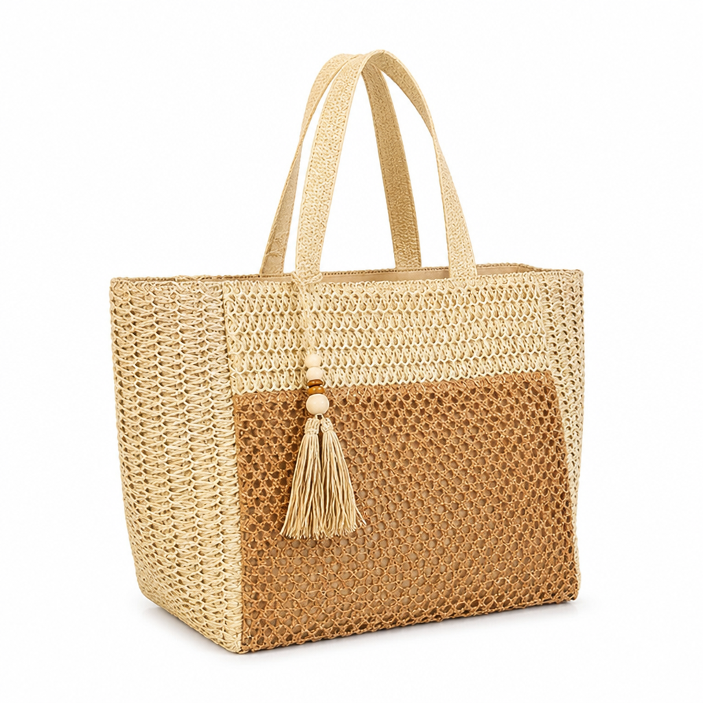 Handcrafted Natural Straw Tote Bag (Tassel Accent)