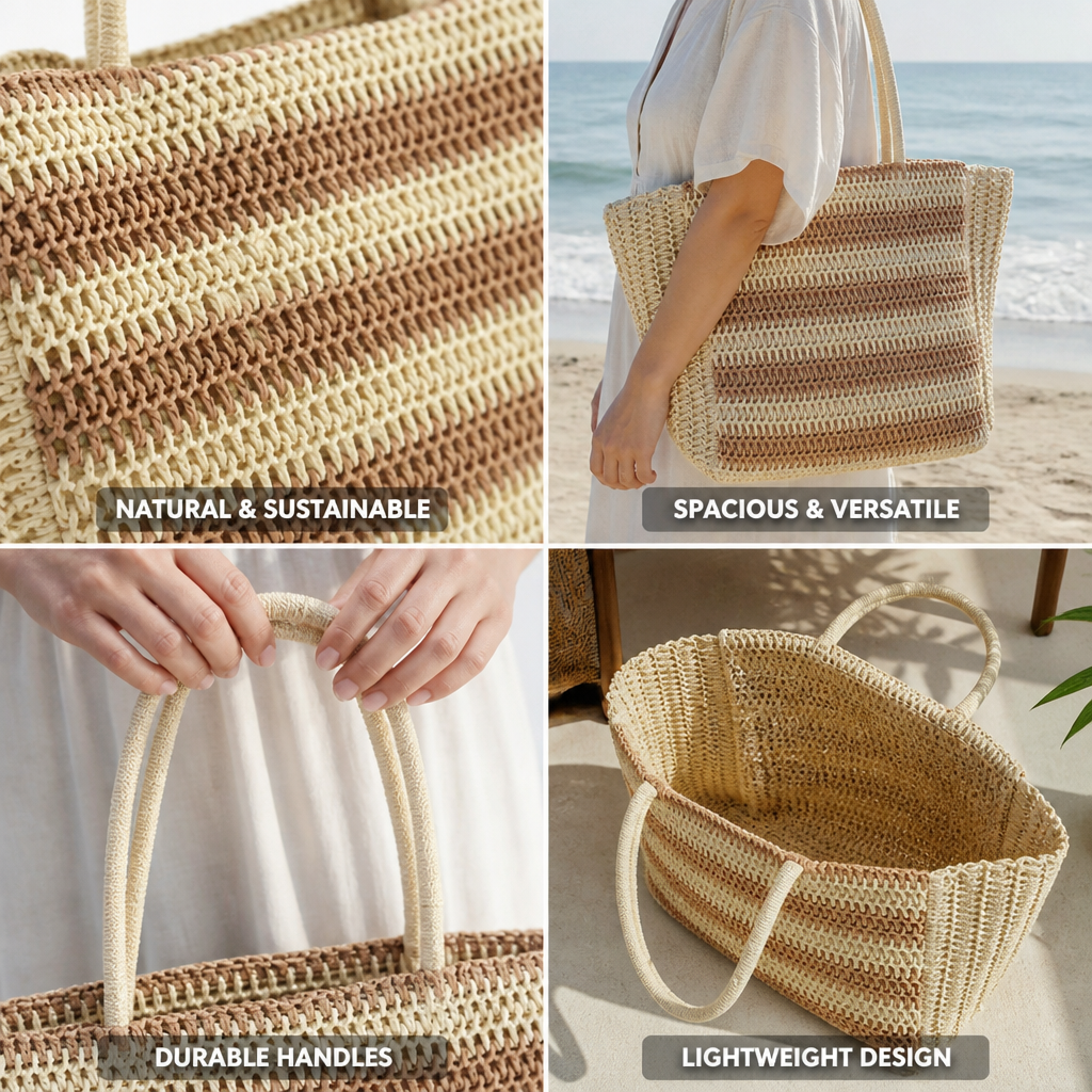 Handcrafted Natural Striped Tote Bag