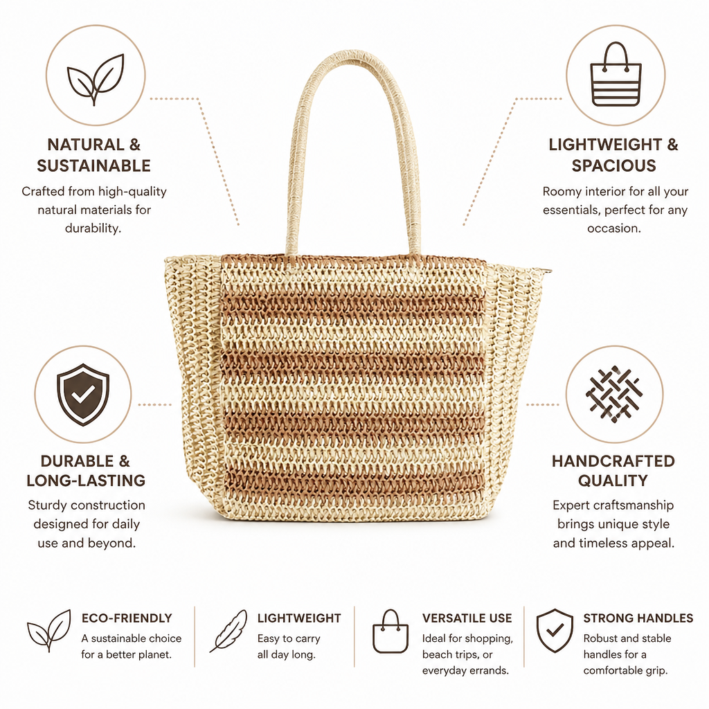 Handcrafted Natural Striped Tote Bag