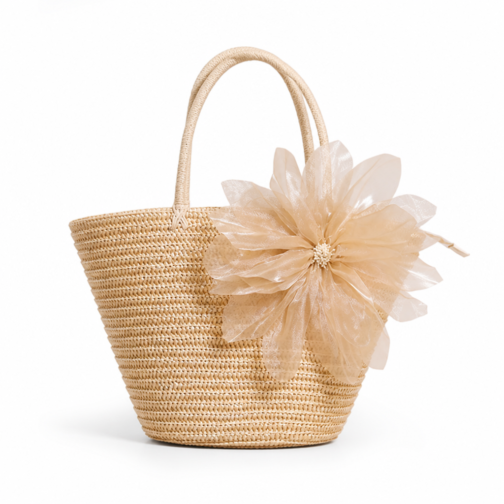 Handcrafted Raffia Floral Tote Bag