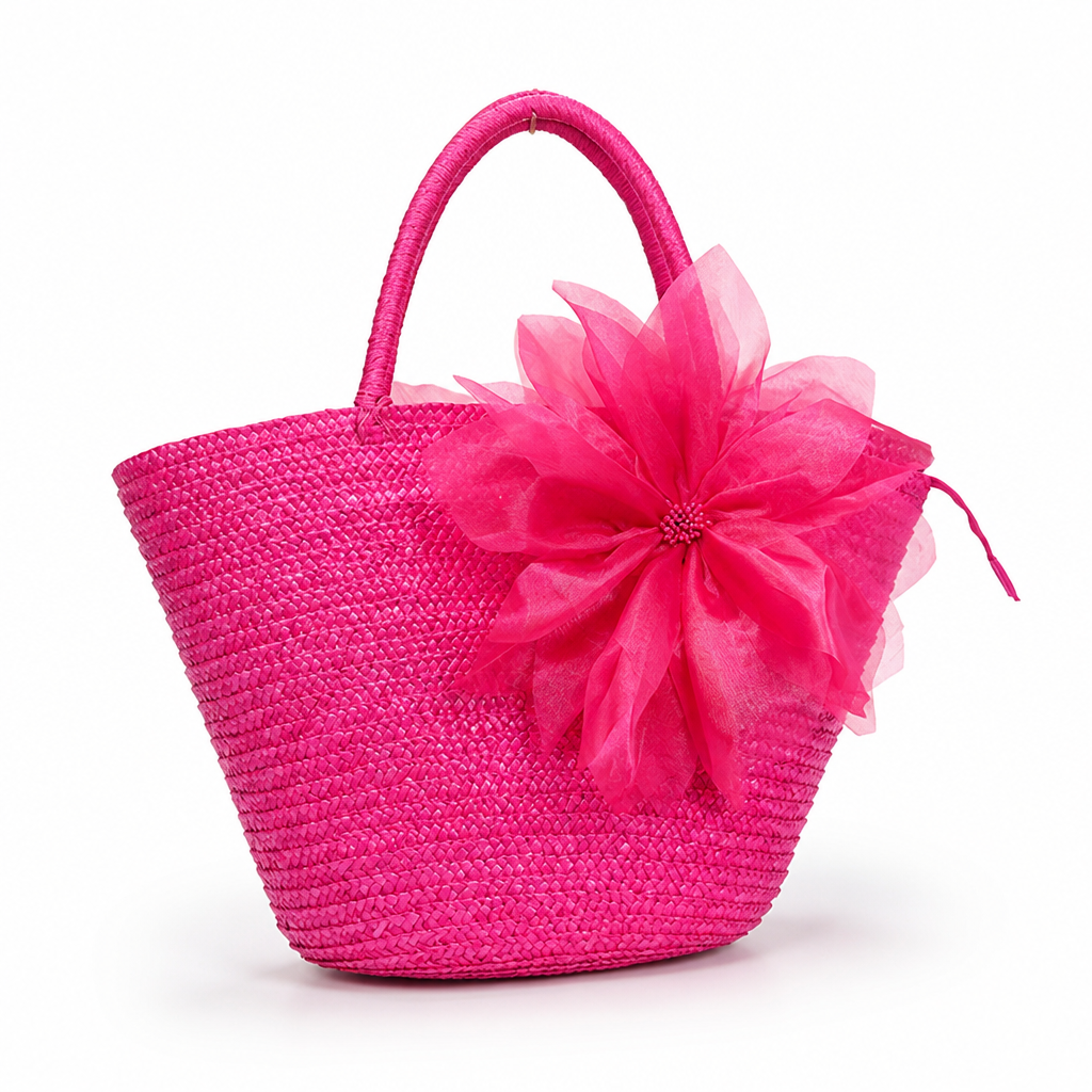 Handcrafted Raffia Floral Tote Bag