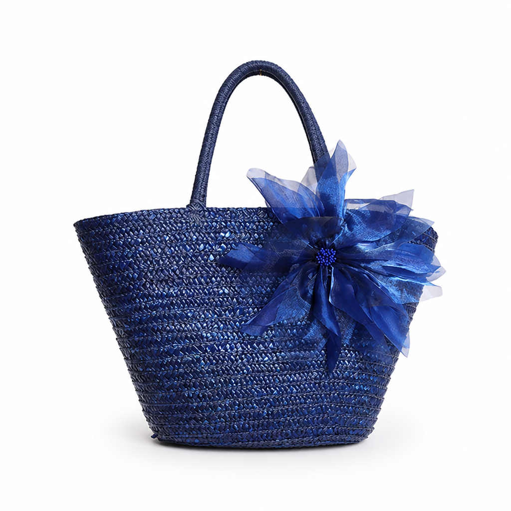 Handcrafted Raffia Floral Tote Bag