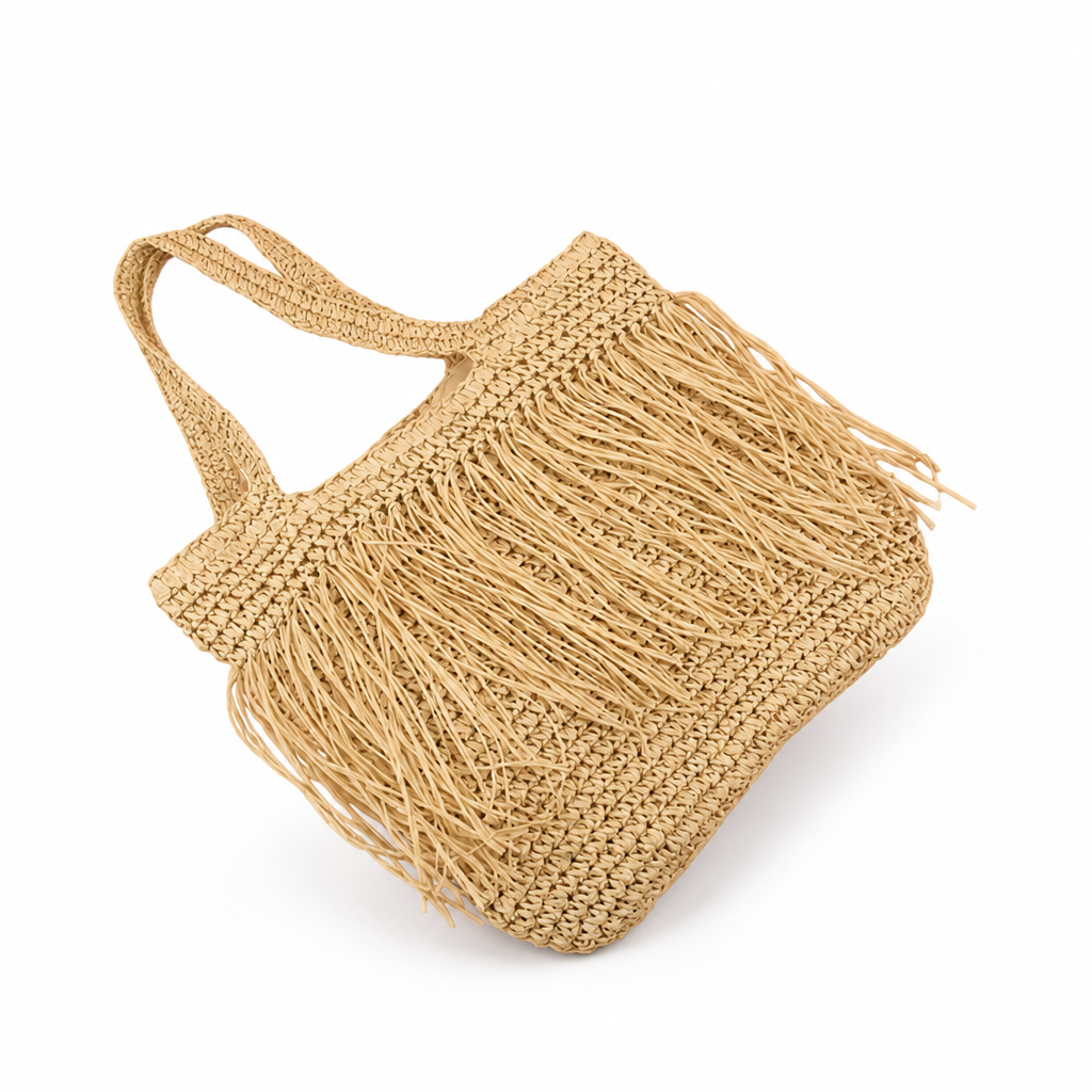 Handcrafted Raffia Fringed Tote Bag