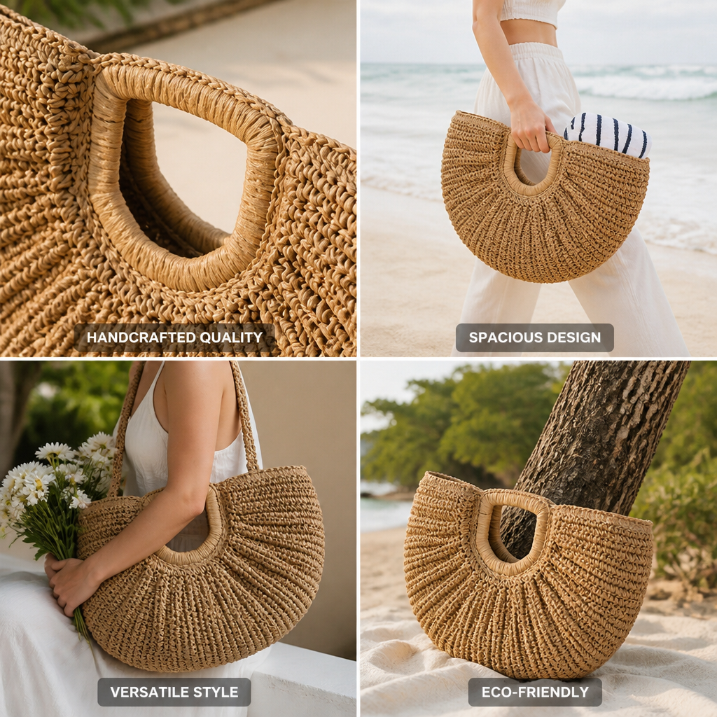 Handcrafted Ribbed Sustainable Beach Bag (Spacious)