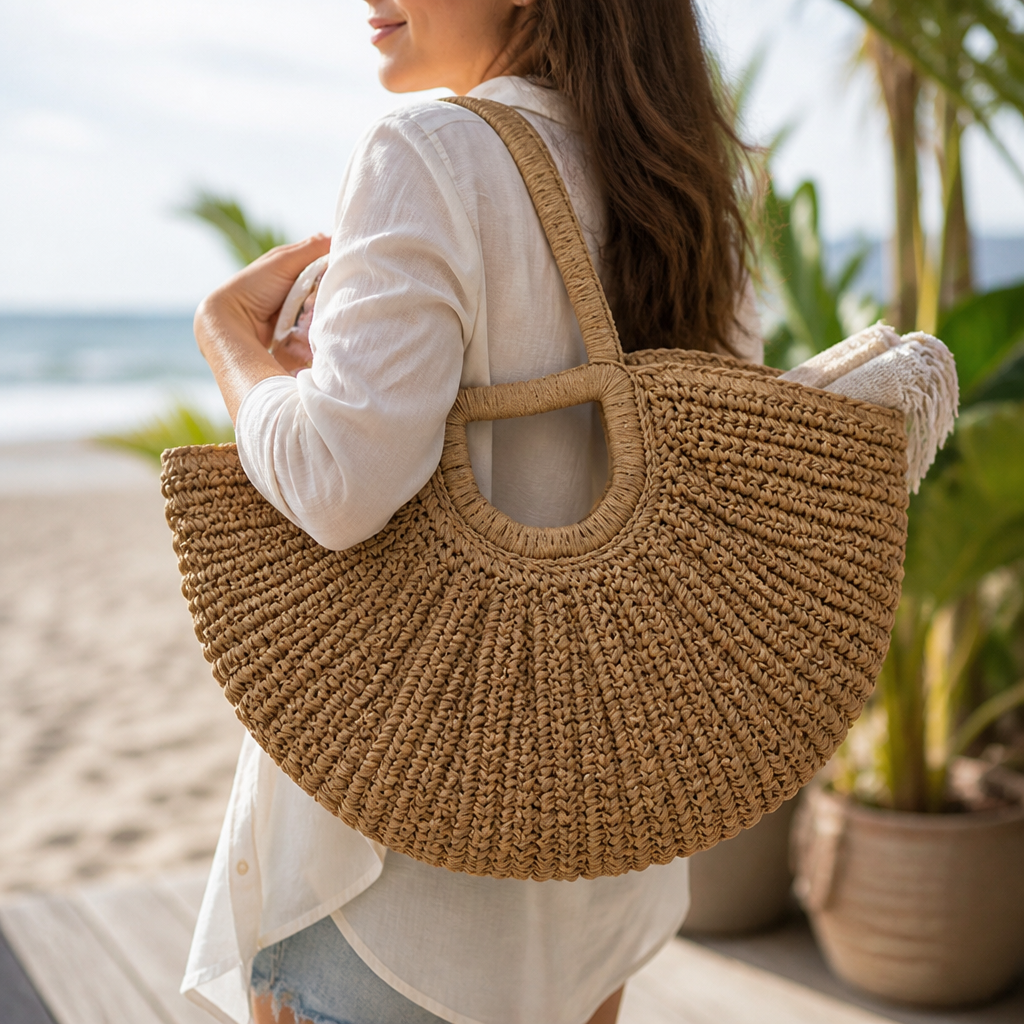 Handcrafted Ribbed Sustainable Beach Bag (Spacious)