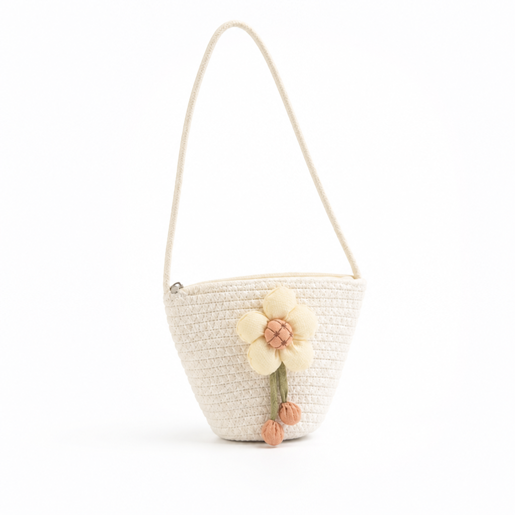 Handcrafted Sustainable Cotton Flower-Embroidered Shoulder Bag