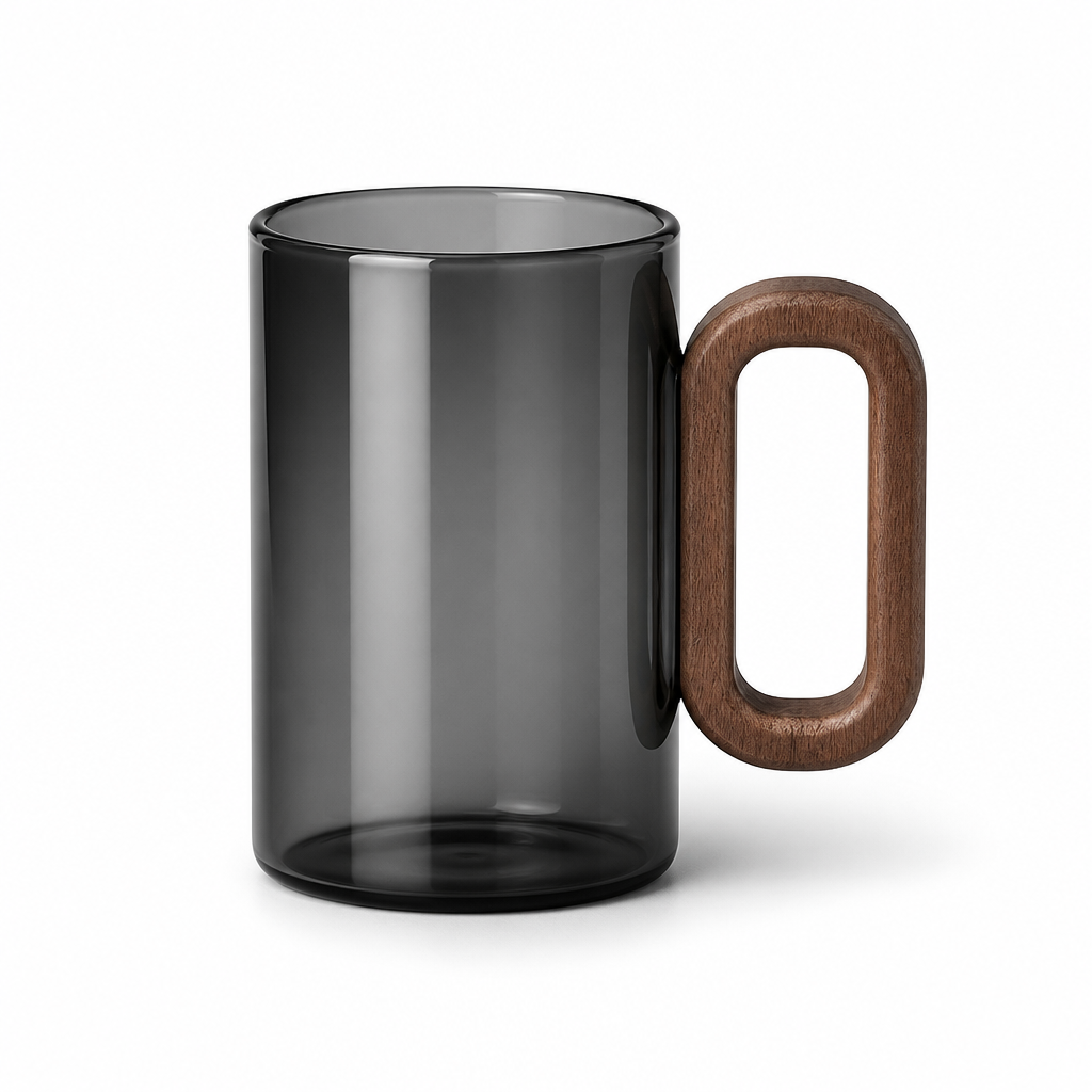 Handcrafted Walnut Handle Borosilicate Glass Mug (350 ml)