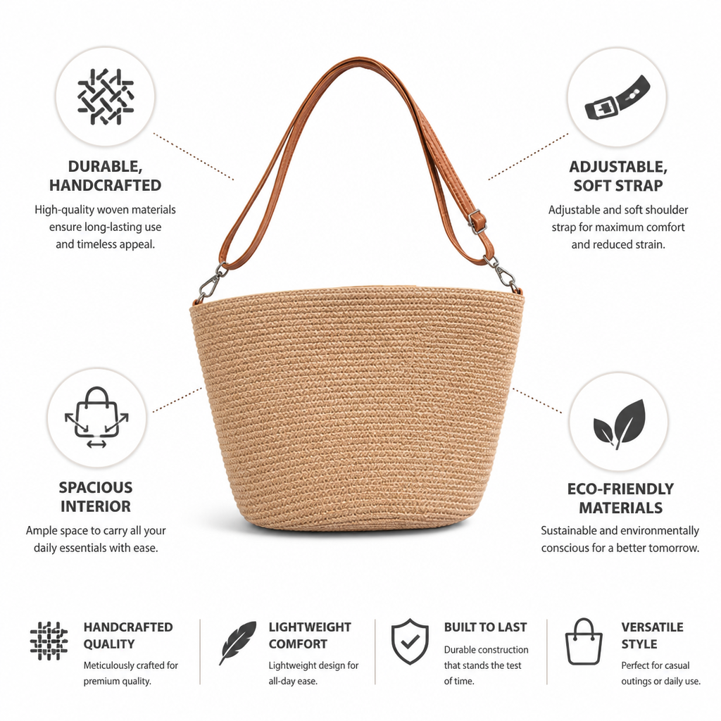 Handcrafted Woven Adjustable Strap Shoulder Bag