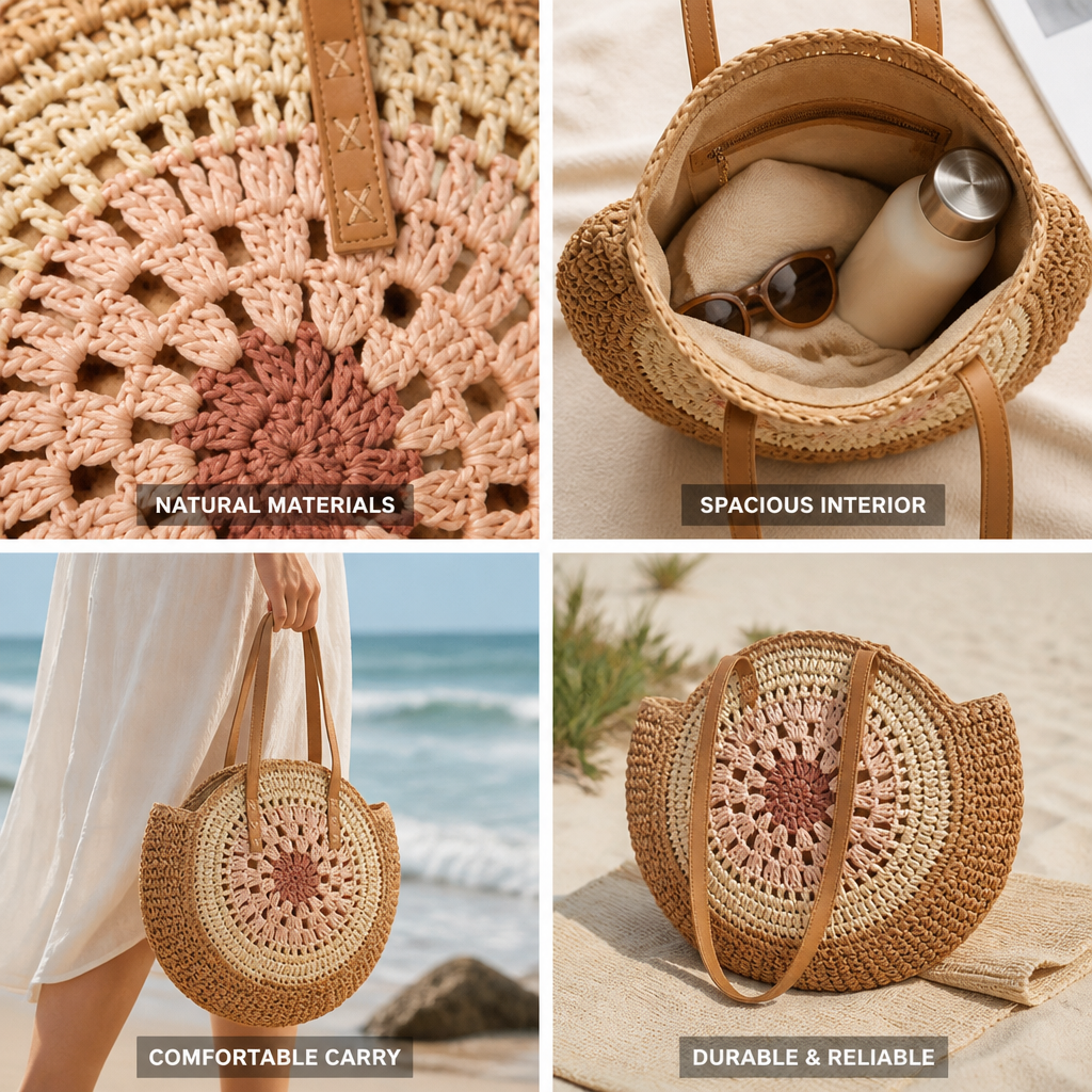 Handcrafted Woven Natural-Fiber Beach Bag