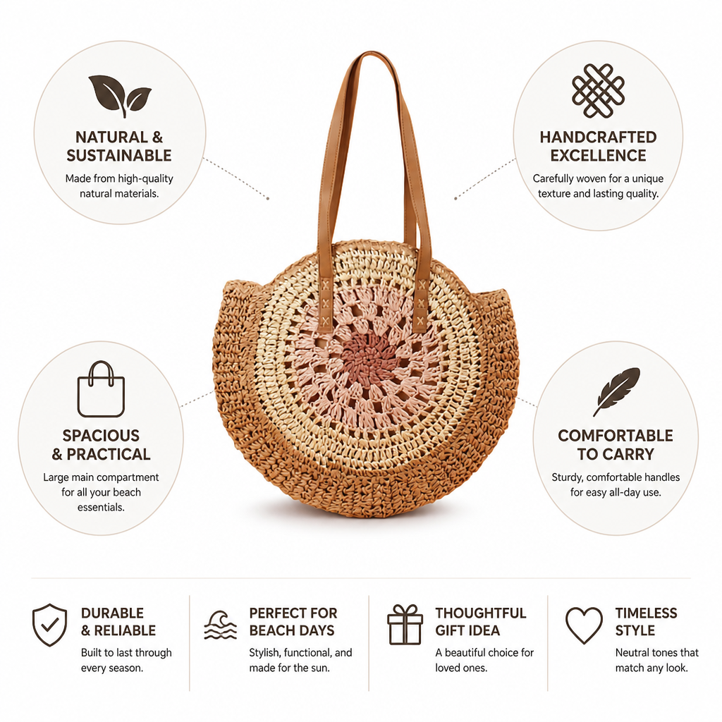 Handcrafted Woven Natural-Fiber Beach Bag