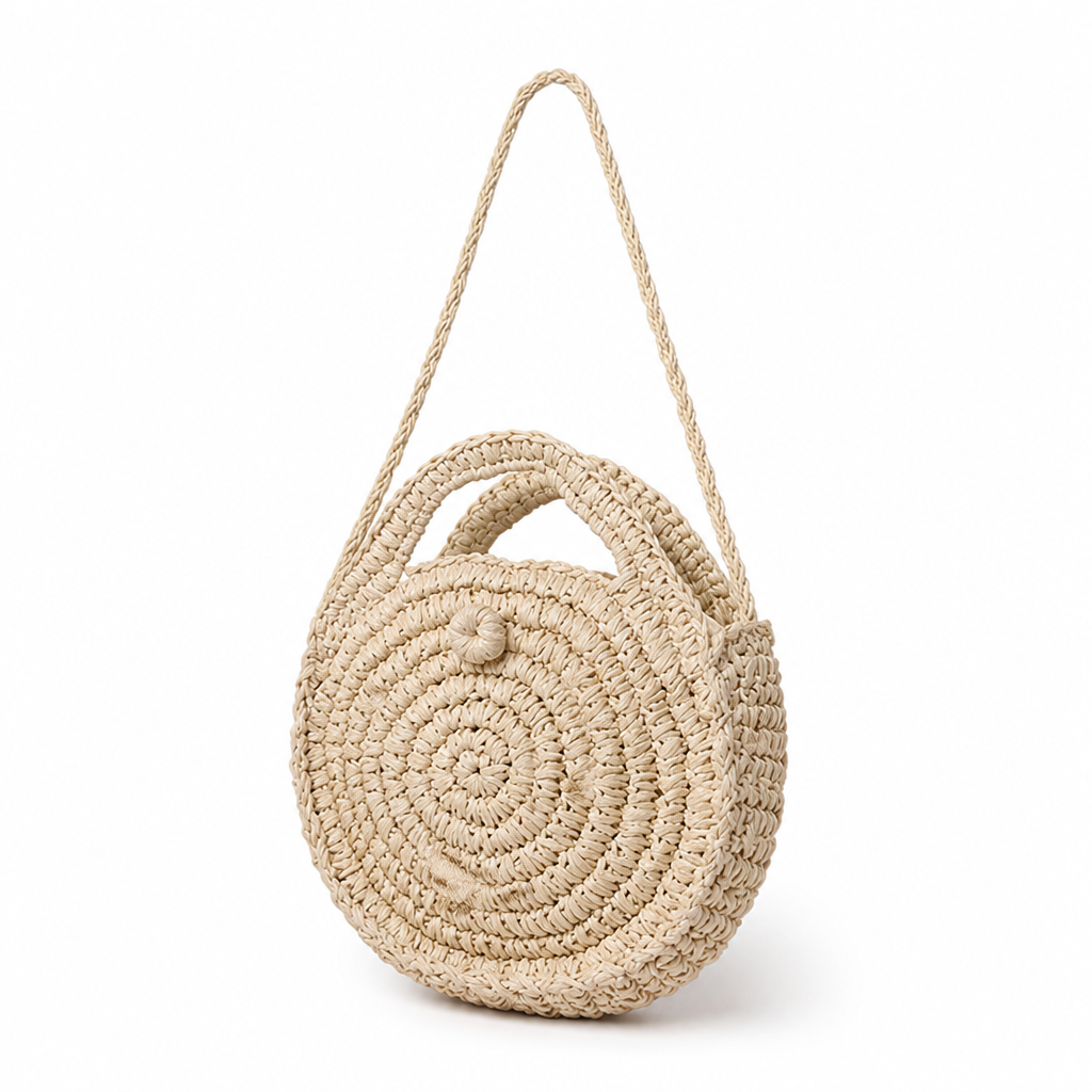 Handcrafted Woven Round Straw Bag