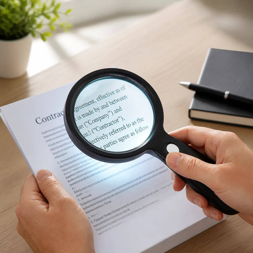 Handheld Magnifier 10X Magnification Built-In LED Ergonomic Handle