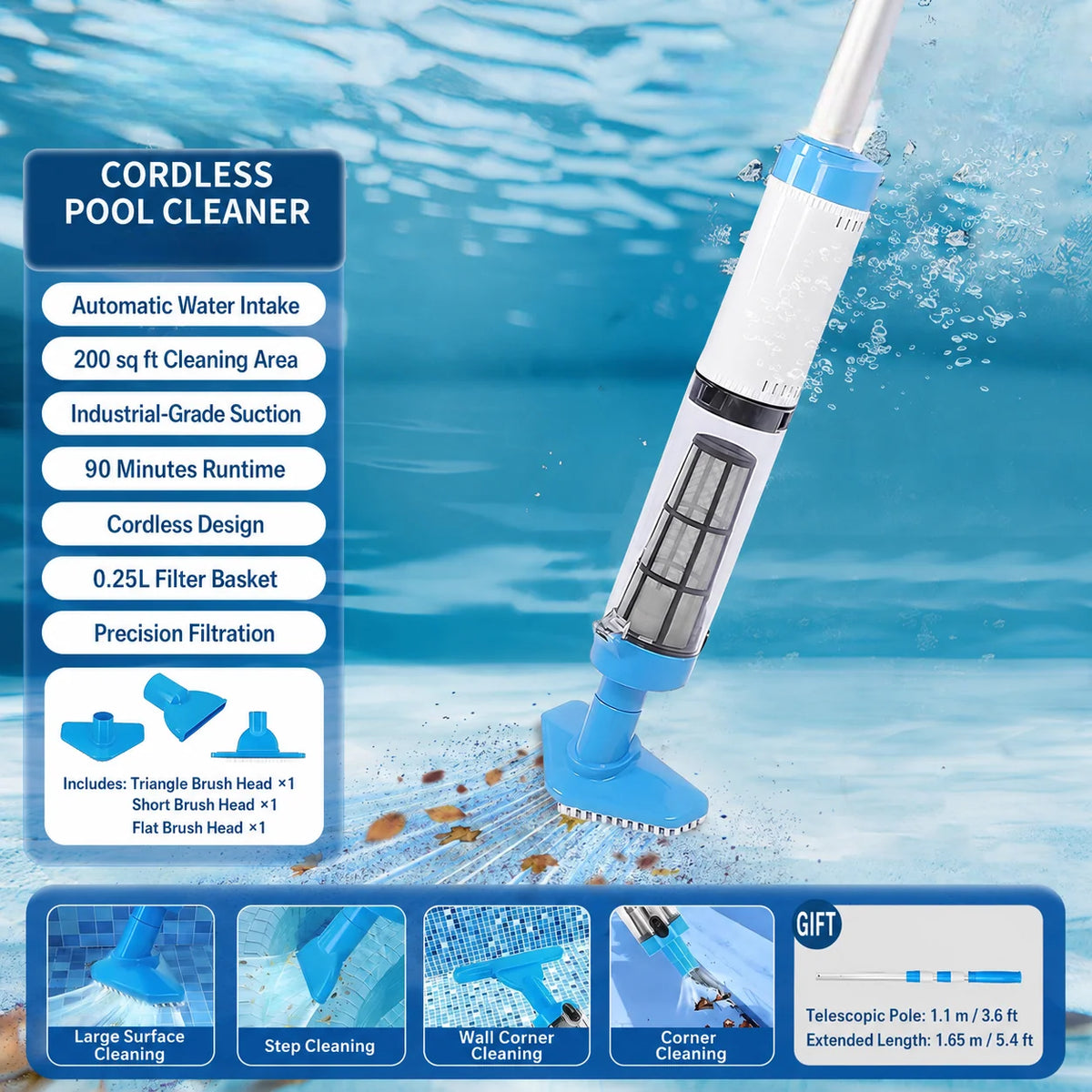 Handheld Pool Vacuum Cordless Rechargeable Four Configurations