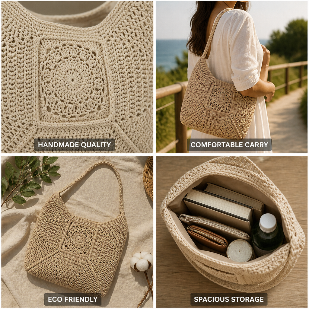Handmade Cotton Crochet Shoulder Bag