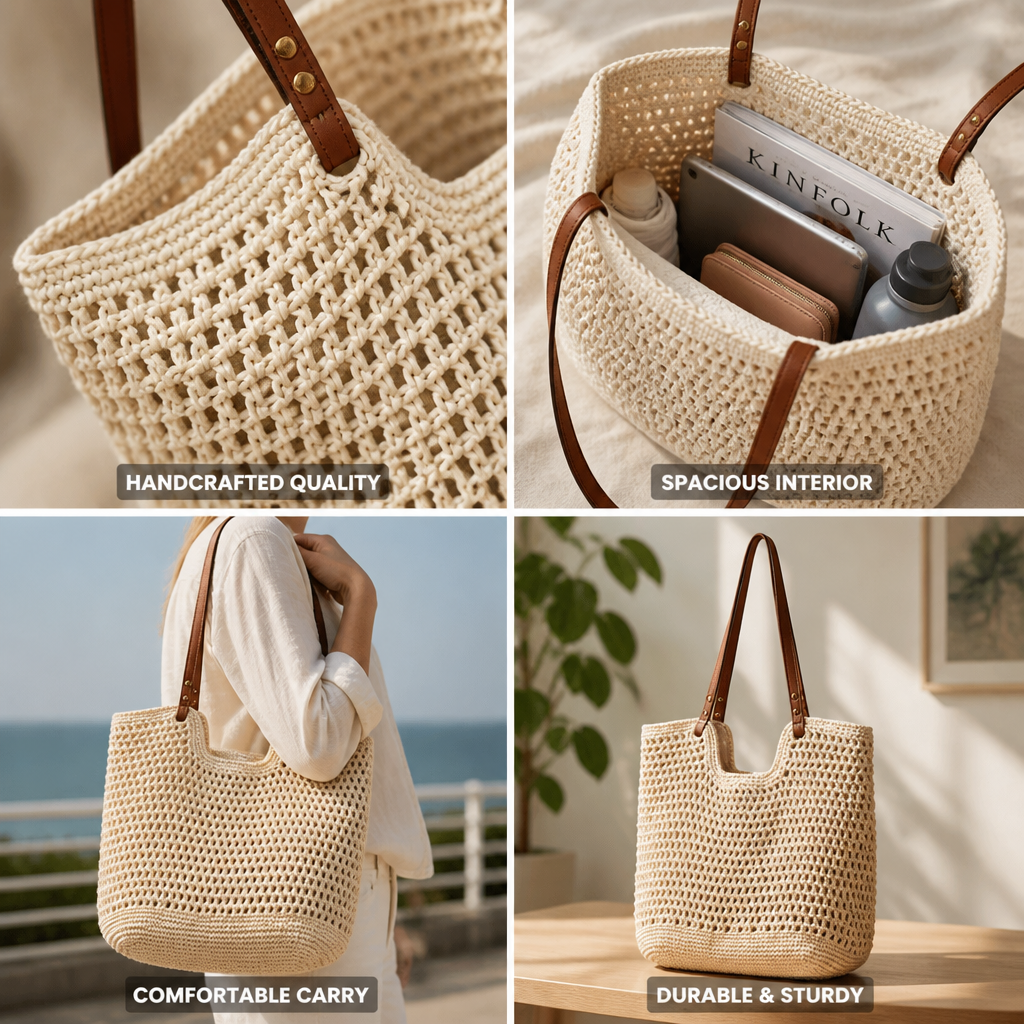 Handmade Cotton Macrame Tote Bag (Spacious Interior)