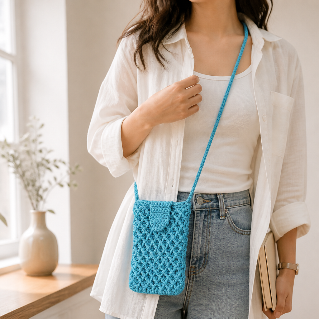 Handmade Crochet Adjustable Strap Phone Bag (Fits Most Smartphones)