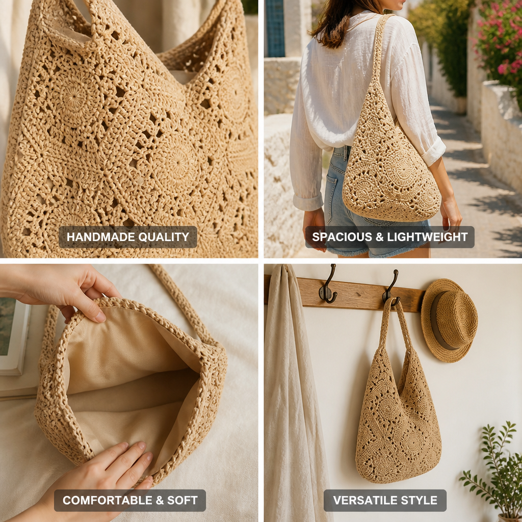 Handmade Crochet Wide-Strap Crossbody Bag