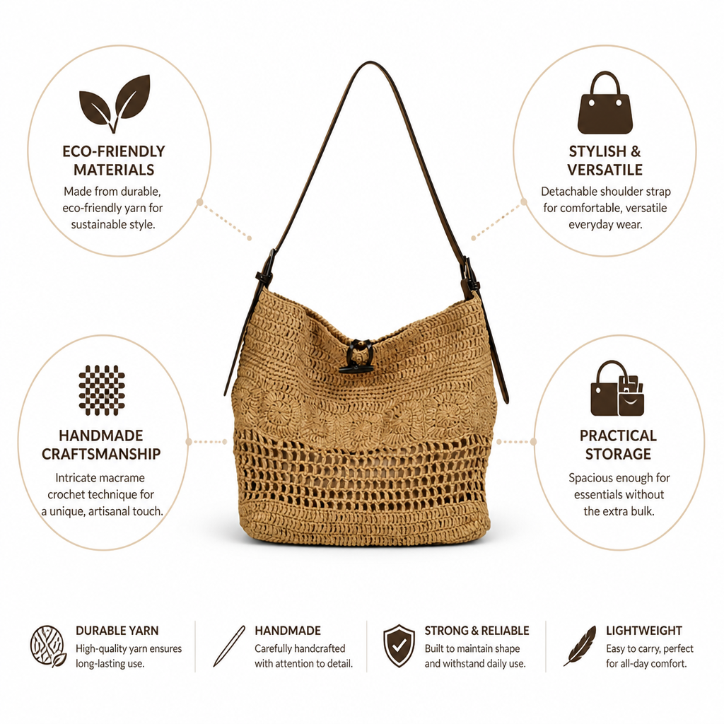 Handmade Eco-Friendly Macrame Shoulder Bag (Detachable Strap)