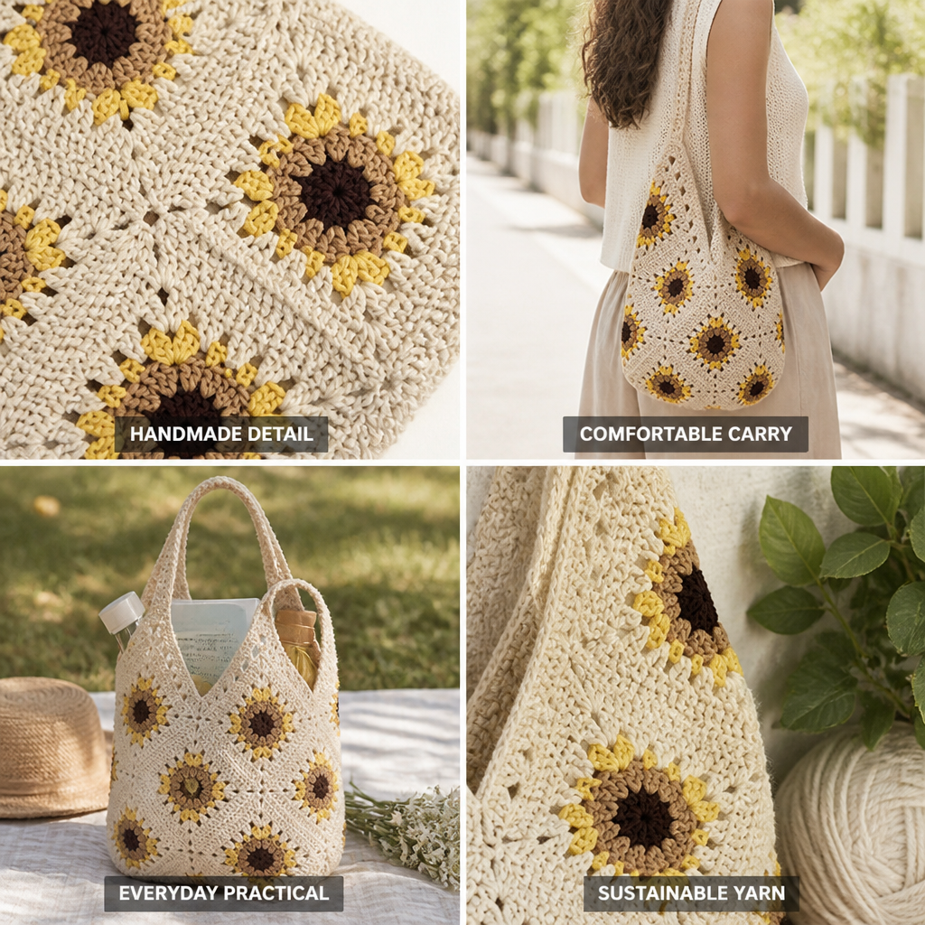 Handmade Floral Crochet Crossbody Bag