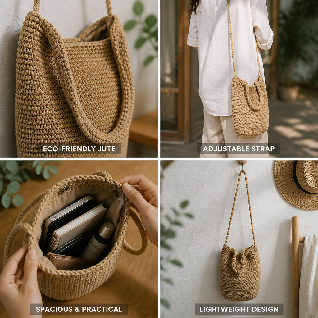 Handmade Jute Adjustable Strap Shoulder Bag