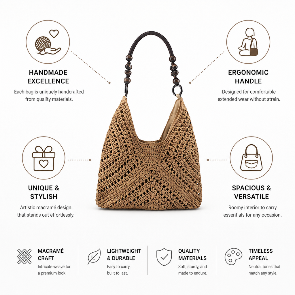 Handmade Macramé Tote (Ergonomic Handle)