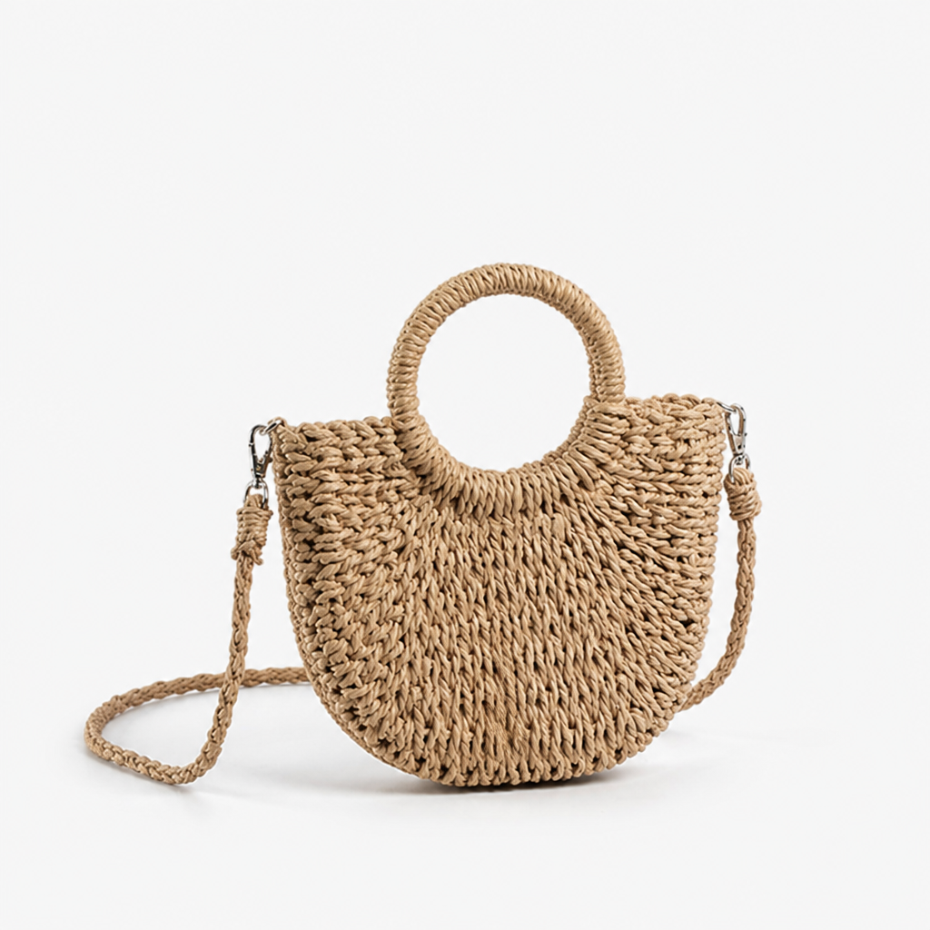 Handmade Natural Bast Handbag (Detachable Shoulder Strap)