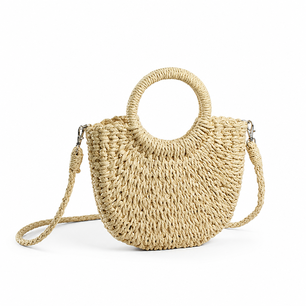 Handmade Natural Bast Handbag (Detachable Shoulder Strap)
