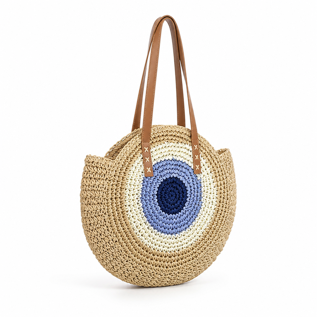 Handmade Natural Rattan Round Shoulder Bag