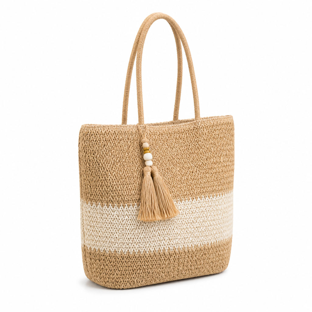 Handmade Natural Straw Tassel Handbag (Spacious Interior)