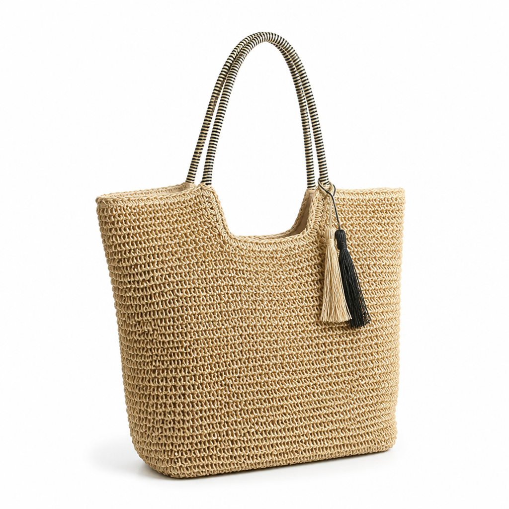 Handmade Straw Tassel Shopper Bag (Padded Handles)