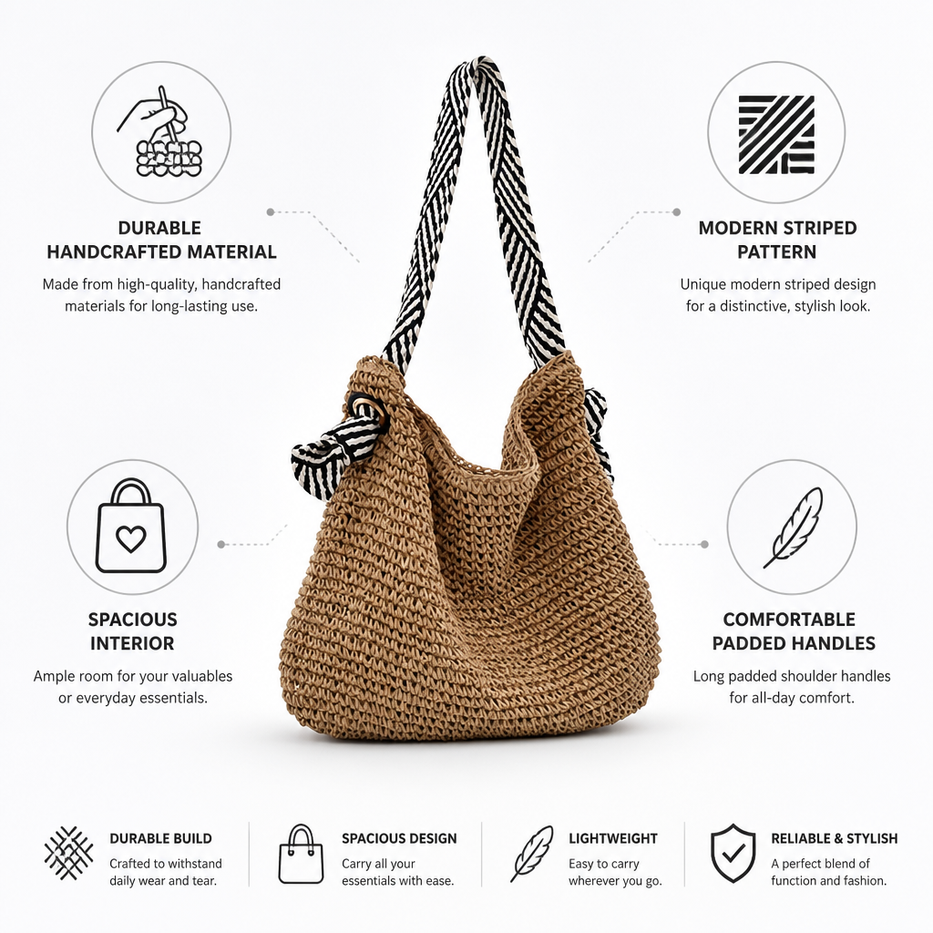 Handmade Striped Bucket Bag (Padded Shoulder Handles)