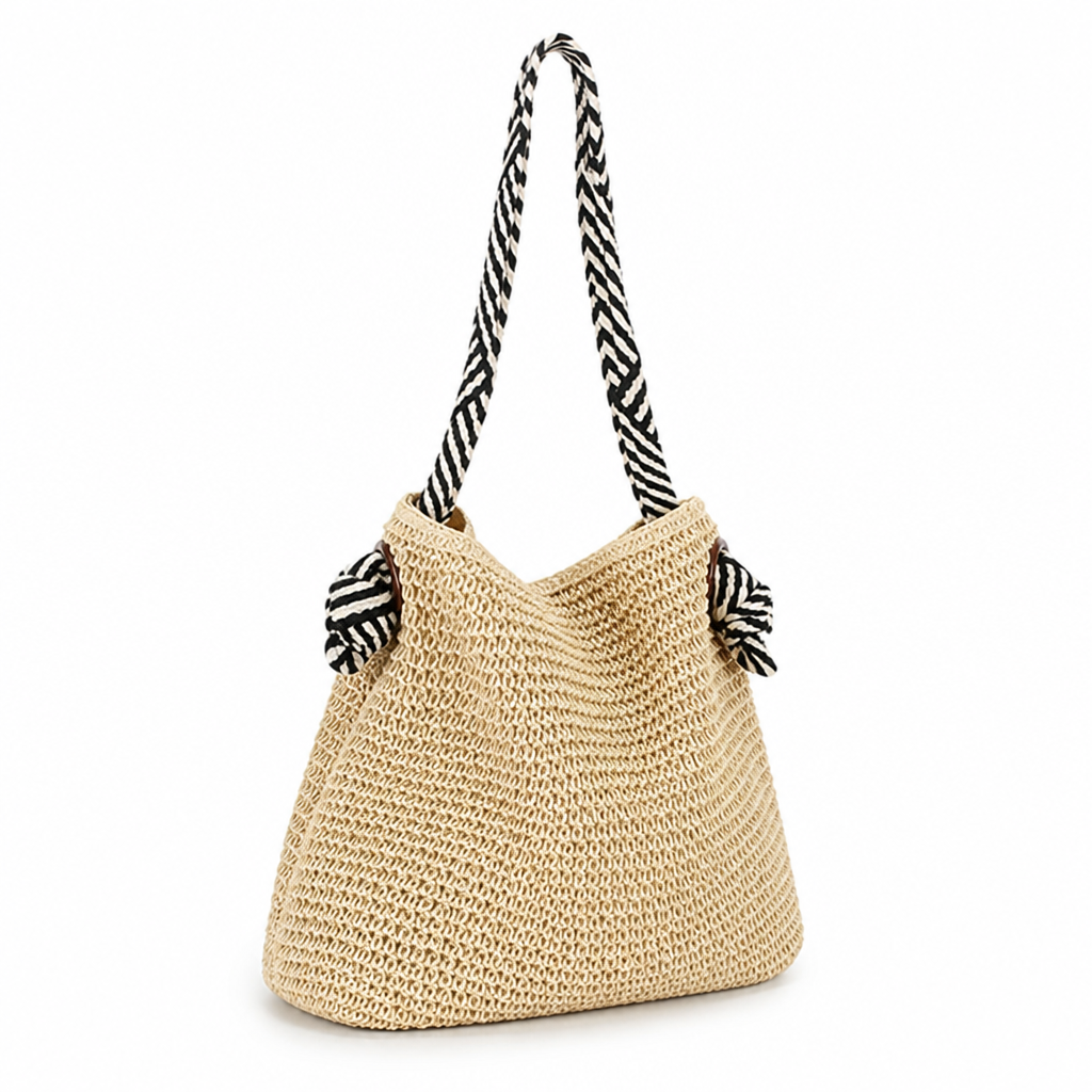 Handmade Striped Bucket Bag (Padded Shoulder Handles)