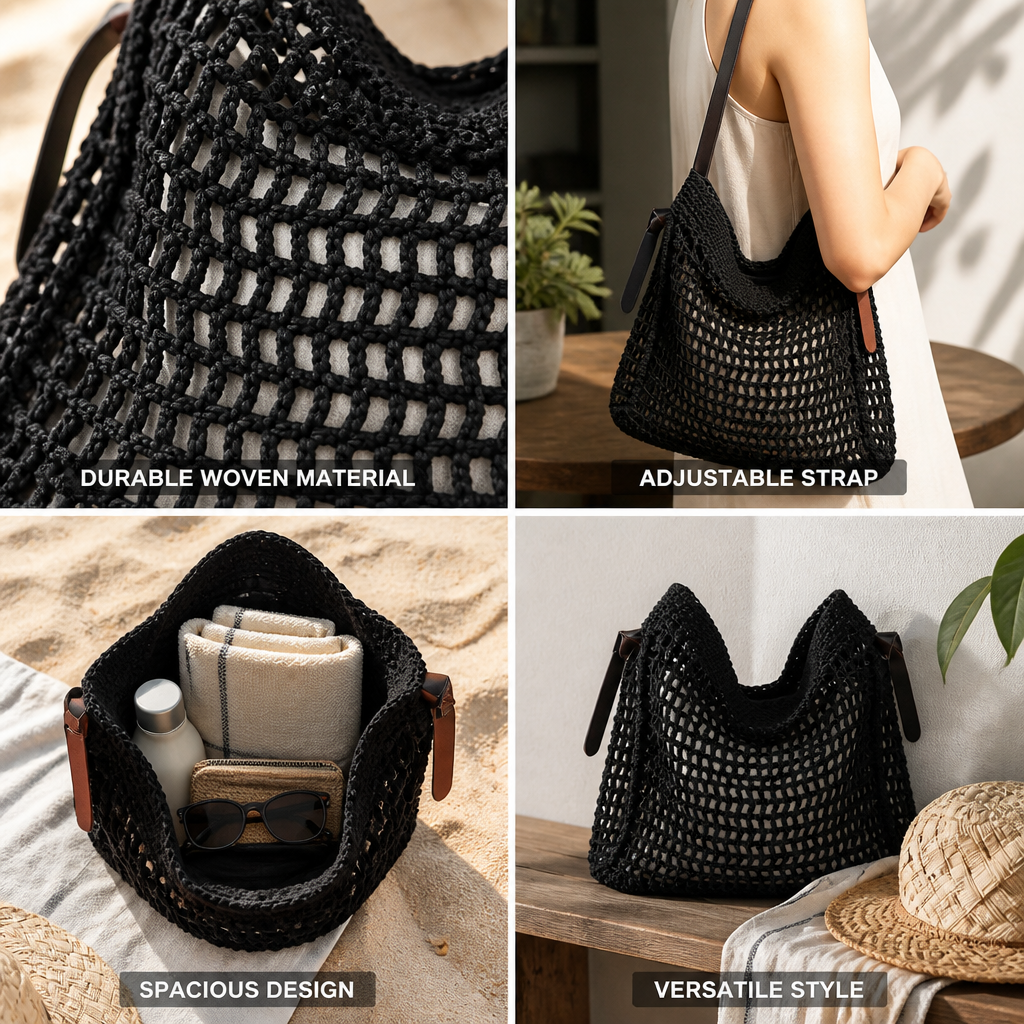 Handmade Woven Adjustable Leather Strap Beach Bag