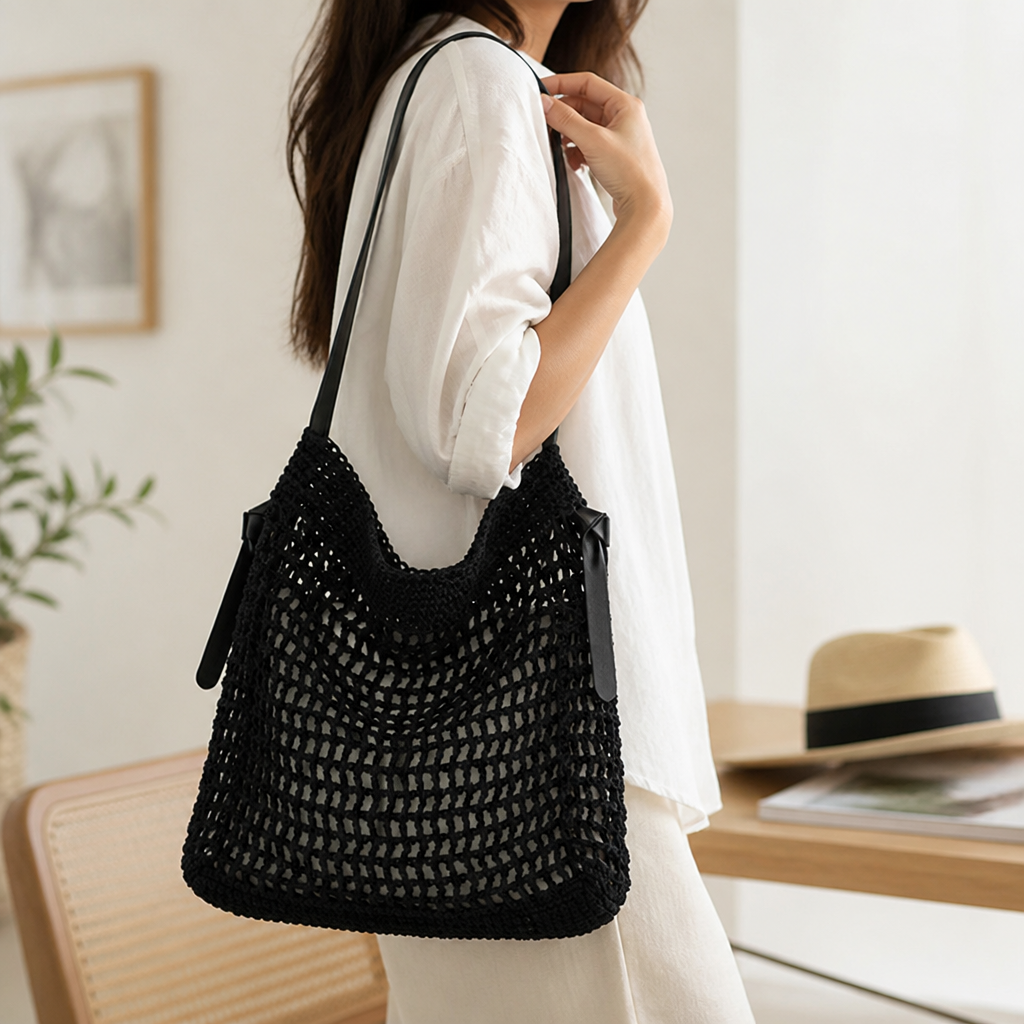 Handmade Woven Adjustable Leather Strap Beach Bag
