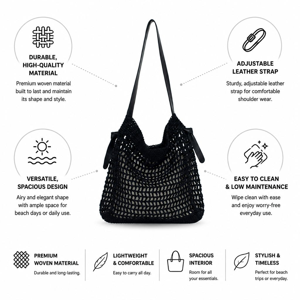Handmade Woven Adjustable Leather Strap Beach Bag