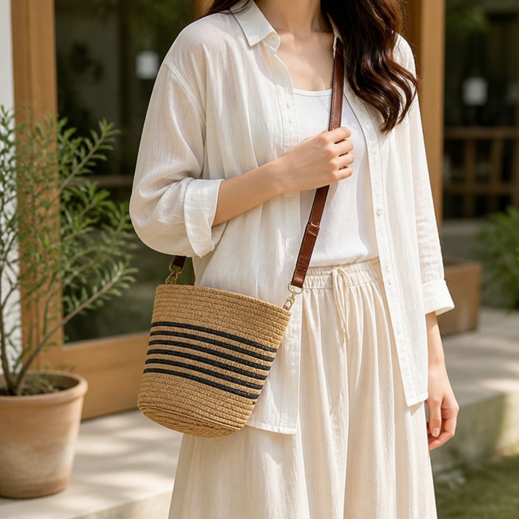 Handmade Woven Straw Crossbody Bag (Adjustable Strap)