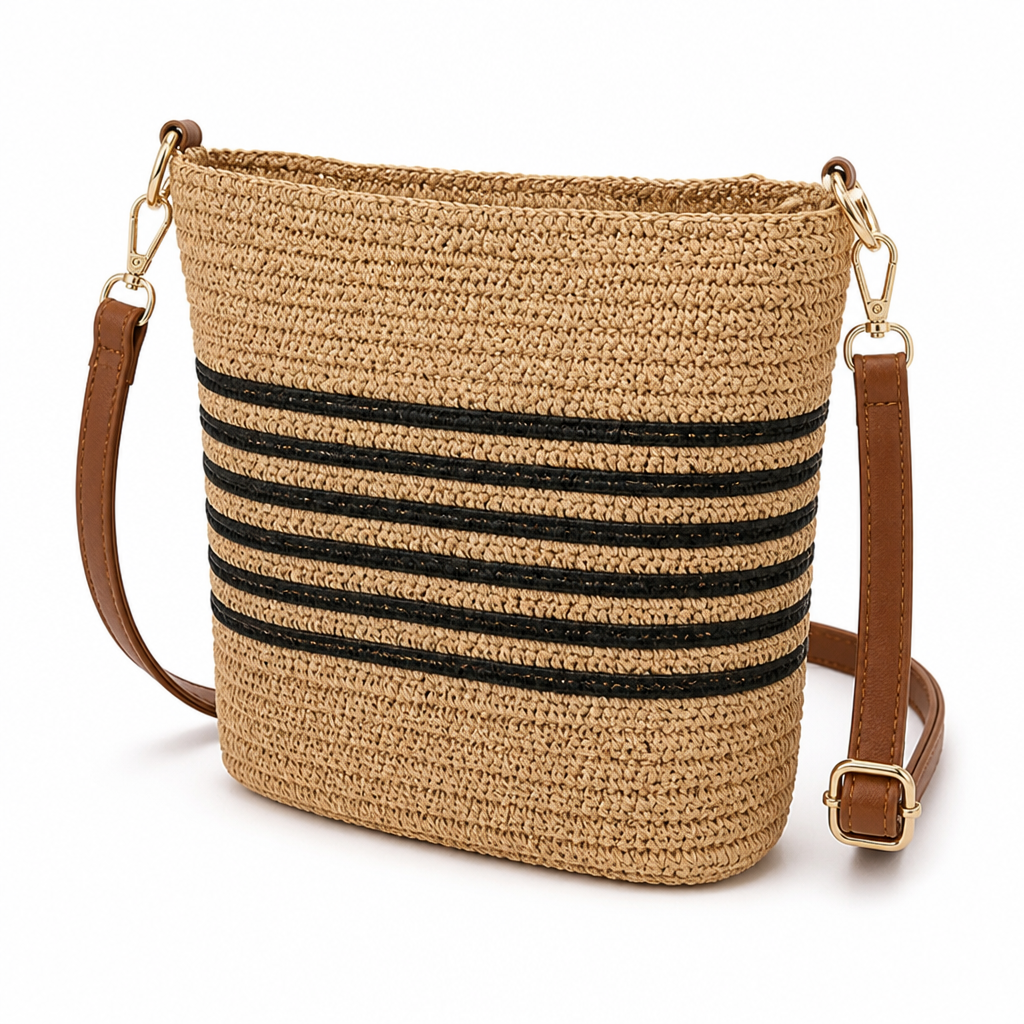 Handmade Woven Straw Crossbody Bag (Adjustable Strap)